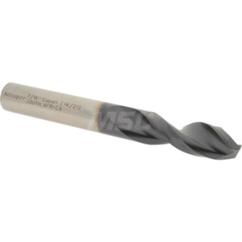 Accupro 7/16 130 Parabolic Flute Cobalt Screw Machine Drill Bit TiAlN Finish, Right Hand Cut, 1.85 Flute Length, 3.74 OAL, Split Point, Straight Shank 1631111A-AC – 01349885