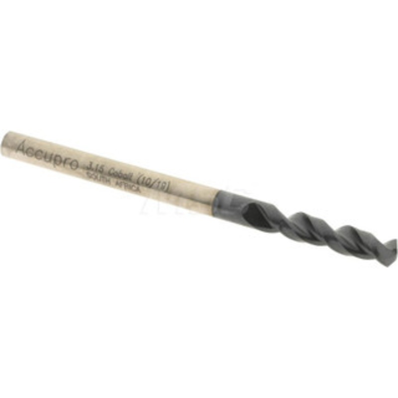 Accupro 0.124 130 Parabolic Flute Cobalt Screw Machine Drill Bit TiAlN Finish, Right Hand Cut, 0.709 Flute Length, 1.929 OAL, Split Point, Straight Shank 1630315A-AC – 01348556