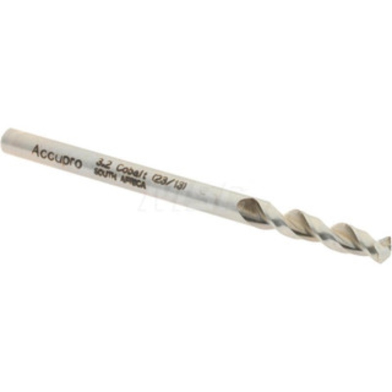 Accupro 0.126 130 Parabolic Flute Cobalt Screw Machine Drill Bit Bright Finish, Right Hand Cut, 0.709 Flute Length, 1.929 OAL, Split Point, Straight Shank 1630320-AC – 01331651