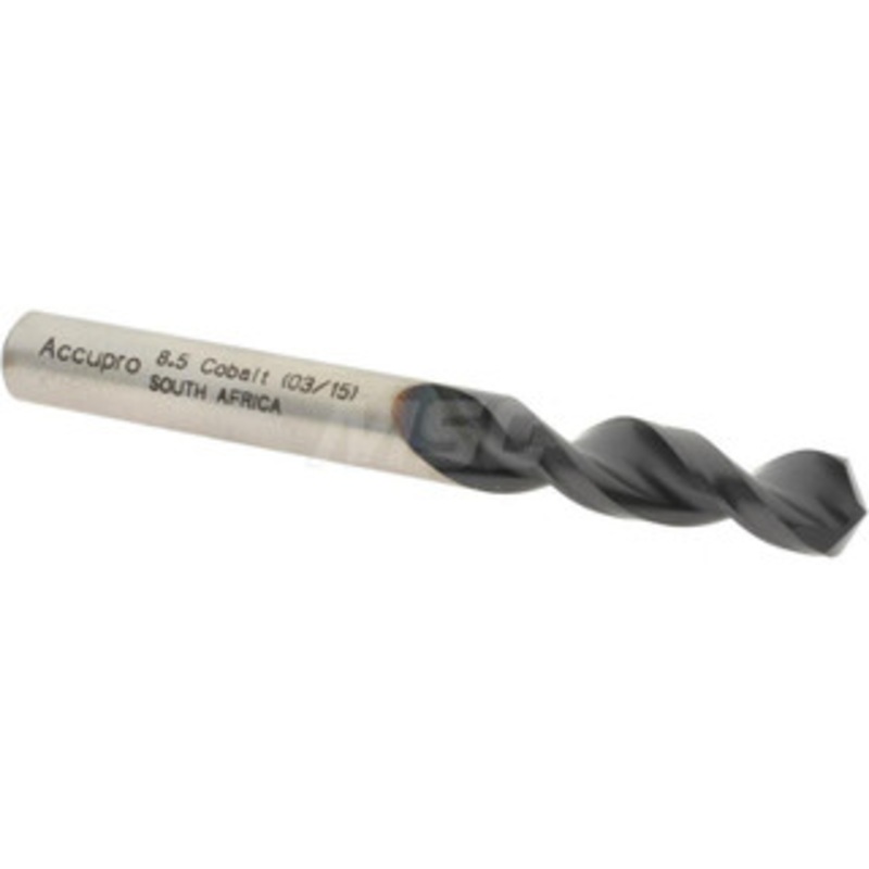 Accupro 0.3346 130 Parabolic Flute Cobalt Screw Machine Drill Bit TiAlN Finish, Right Hand Cut, 1.457 Flute Length, 3.11 OAL, Split Point, Straight Shank 1630850A-AC – 01349620