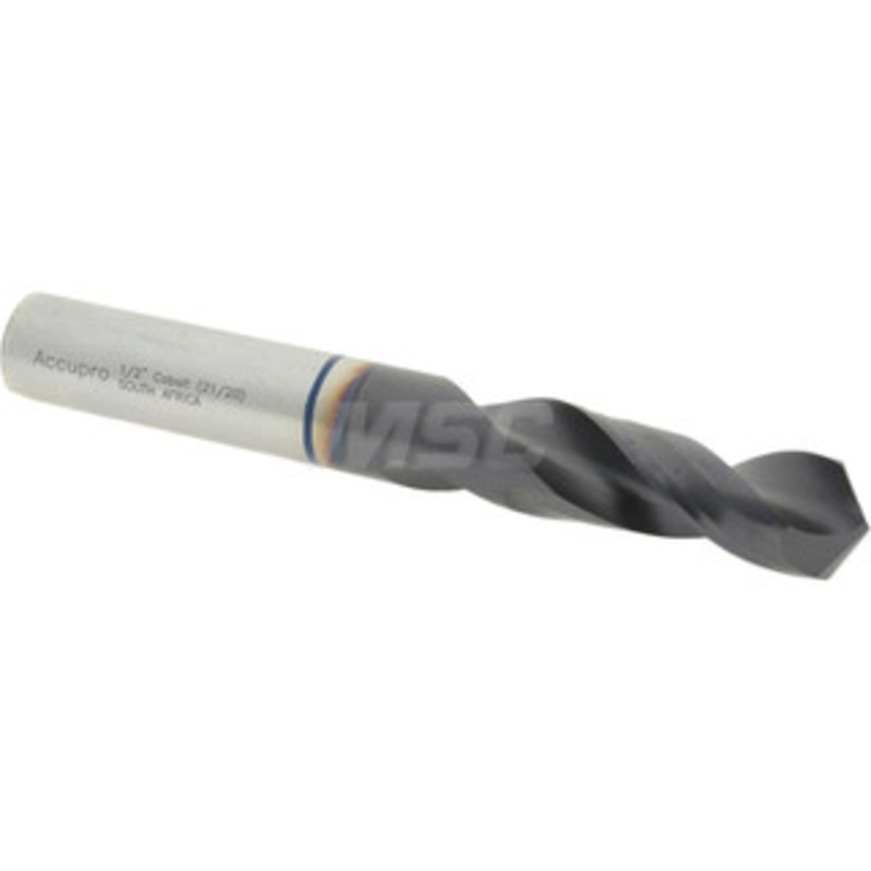 Accupro 1/2 120 Spiral Flute Cobalt Screw Machine Drill Bit TiAlN Finish, Right Hand Cut, 51mm Flute Length, 102mm OAL, Faceted Point, Straight Shank 1BS1269-AC – 05494364