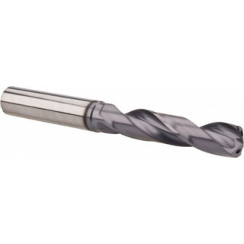 Allied Machine 3/8 140 Spiral Flute Solid Carbide Screw Machine Drill Bit Bright Finish, Right Hand Cut, 3.57 OAL, Standard Point, Straight Shank, Through Coolant 335E03750A21M – 04595807
