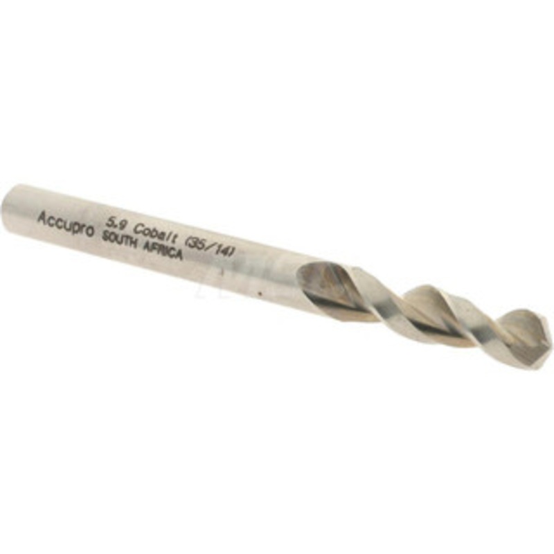 Accupro 0.2323 130 Parabolic Flute Cobalt Screw Machine Drill Bit Bright Finish, Right Hand Cut, 1.102 Flute Length, 2.598 OAL, Split Point, Straight Shank 1630590-AC – 01332287