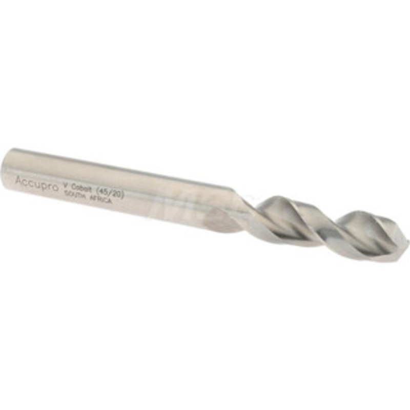 Accupro 0.377 130 Parabolic Flute Cobalt Screw Machine Drill Bit Bright Finish, Right Hand Cut, 1.693 Flute Length, 3.504 OAL, Split Point, Straight Shank 1630958-AC – 01332840