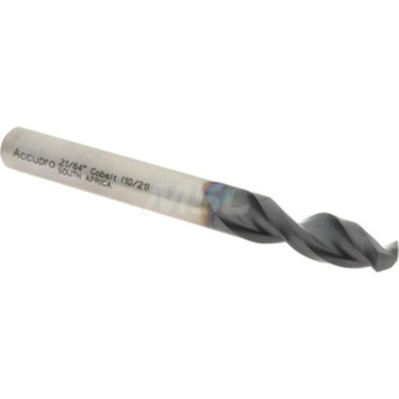 Accupro 21/64 130 Parabolic Flute Cobalt Screw Machine Drill Bit TiAlN Finish, Right Hand Cut, 1.457 Flute Length, 3.11 OAL, Split Point, Straight Shank 1630833A-AC – 01349604