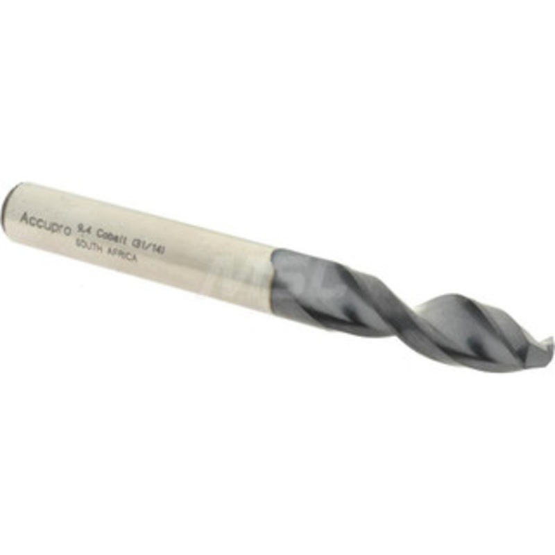 Accupro 0.3701 130 Parabolic Flute Cobalt Screw Machine Drill Bit TiAlN Finish, Right Hand Cut, 1.575 Flute Length, 3.307 OAL, Split Point, Straight Shank 1630940A-AC – 01349745