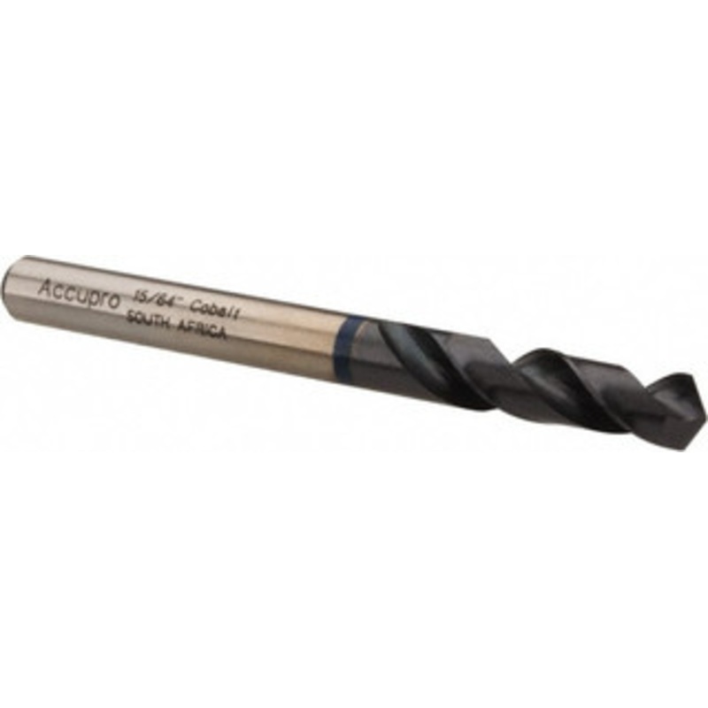 Accupro 15/64 120 Spiral Flute Cobalt Screw Machine Drill Bit TiAlN Finish, Right Hand Cut, 28mm Flute Length, 66mm OAL, Faceted Point, Straight Shank 1BS0595-AC – 05493804
