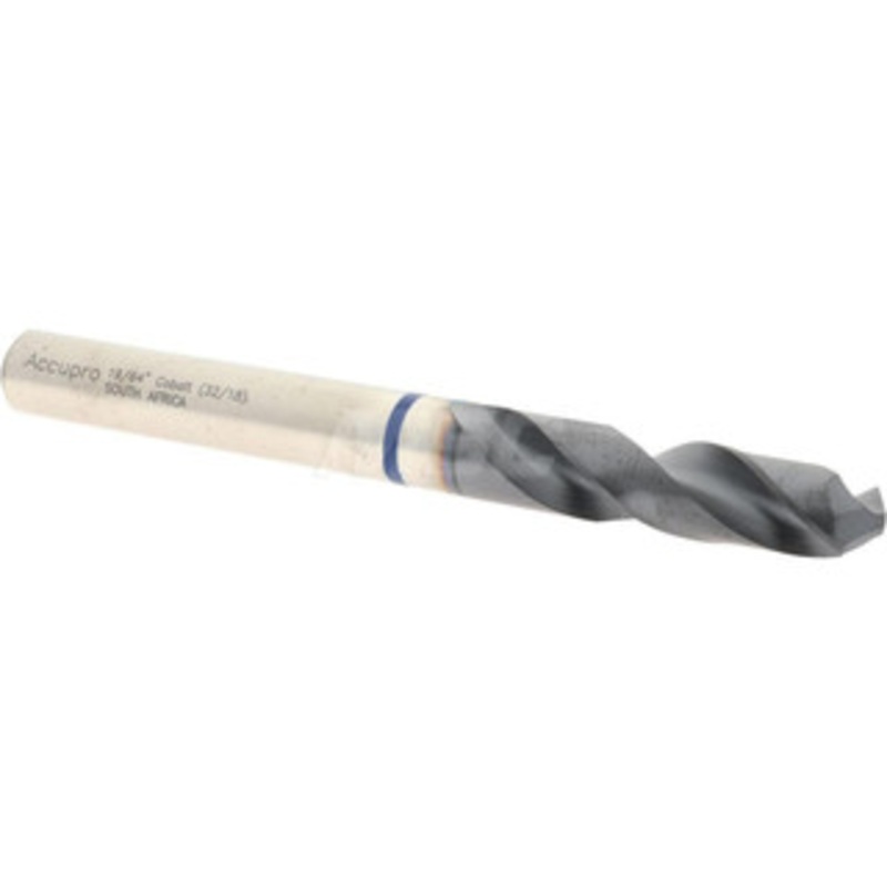 Accupro 19/64 120 Spiral Flute Vanadium High Speed Steel Screw Machine Drill Bit TiAlN Finish, Right Hand Cut, 37mm Flute Length, 79mm OAL, Faceted Point, Straight Shank 1BS0754-AC – 05494018
