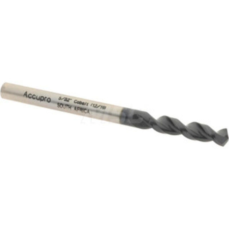 Accupro 5/32 130 Parabolic Flute Cobalt Screw Machine Drill Bit TiAlN Finish, Right Hand Cut, 0.866 Flute Length, 2.165 OAL, Split Point, Straight Shank 1630397A-AC – 01348762