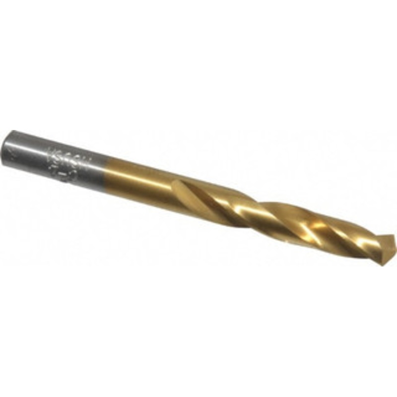 Chicago-Latrobe 0.242 135 Spiral Flute High Speed Steel Screw Machine Drill Bit TiN Finish, Right Hand Cut, 1-3/8 Flute Length, 2-1/2 OAL, Split Point, Straight Shank 48235 – 06131619