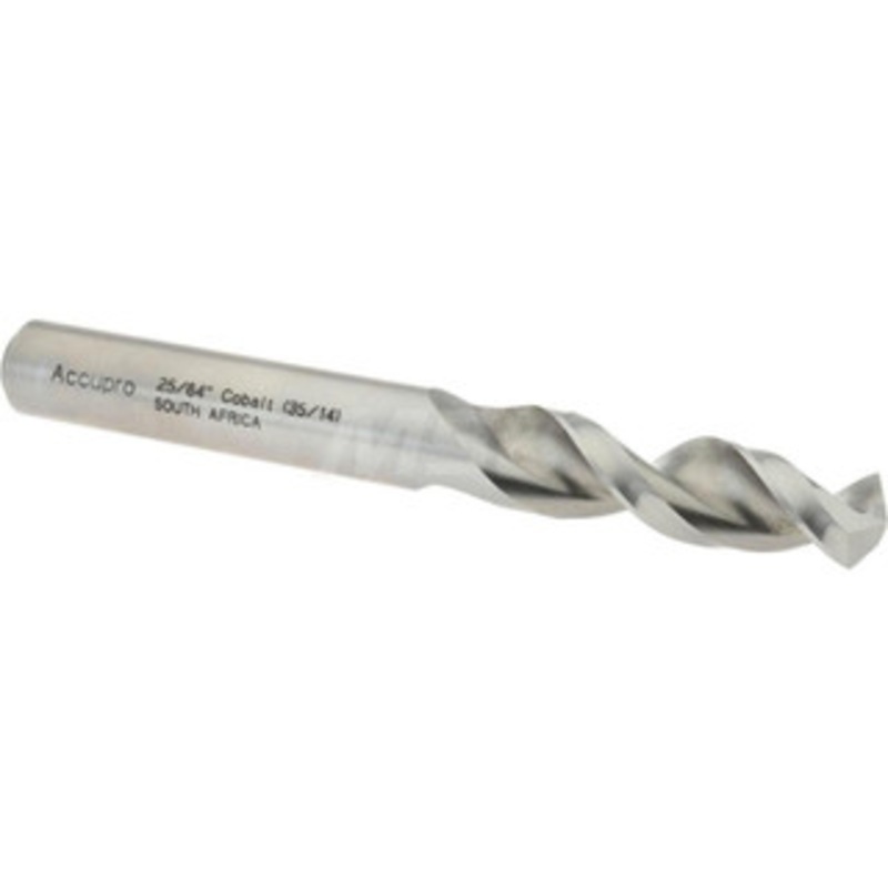 Accupro 25/64 130 Parabolic Flute Cobalt Screw Machine Drill Bit Bright Finish, Right Hand Cut, 1.693 Flute Length, 3.504 OAL, Split Point, Straight Shank 1630992-AC – 01332881