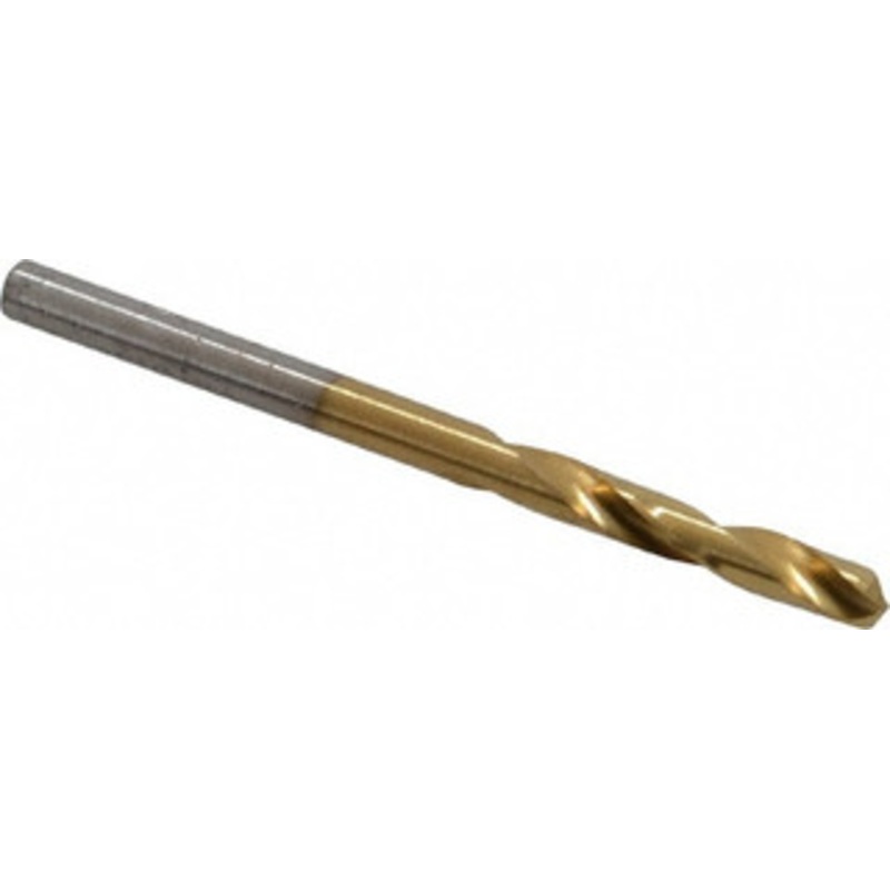 Chicago-Latrobe 1/8 135 Spiral Flute High Speed Steel Screw Machine Drill Bit TiN Finish, Right Hand Cut, 7/8 Flute Length, 1-7/8 OAL, Split Point, Straight Shank 48208 – 06131346