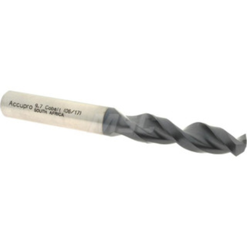 Accupro 0.3819 130 Parabolic Flute Cobalt Screw Machine Drill Bit TiAlN Finish, Right Hand Cut, 1.693 Flute Length, 3.504 OAL, Split Point, Straight Shank 1630970A-AC – 01349786