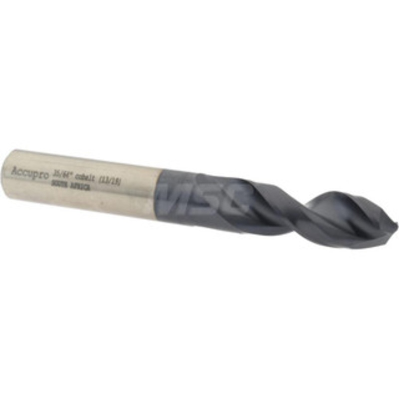 Accupro 35/64 130 Parabolic Flute Cobalt Screw Machine Drill Bit TiAlN Finish, Right Hand Cut, 2.126 Flute Length, 4.213 OAL, Split Point, Straight Shank 1631389A-AC – 01349984