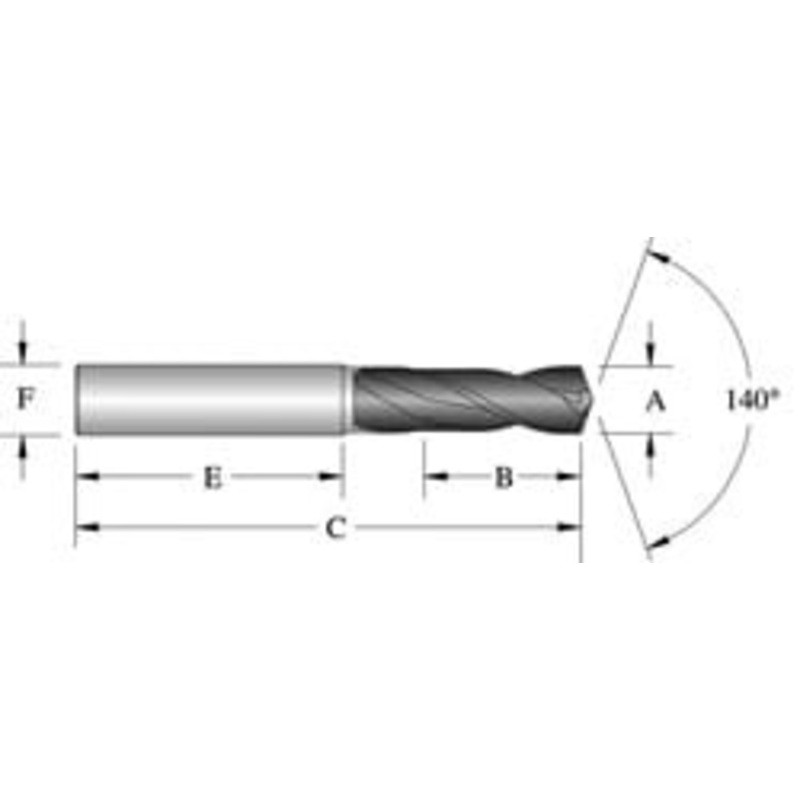 Allied Machine 7/16 140 Spiral Flute Solid Carbide Screw Machine Drill Bit Bright Finish, Right Hand Cut, 4.18 OAL, Standard Point, Straight Shank, Through Coolant 335E04375A21M – 04595815